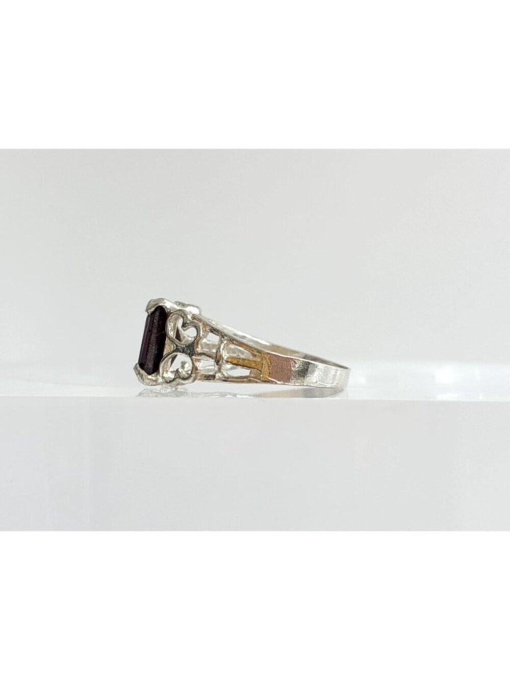 Garnet Emerald Cut Gemstone Sterling Silver 925 Victorian Vintage Ring - sz 6.25 - Picture 5 of 13
